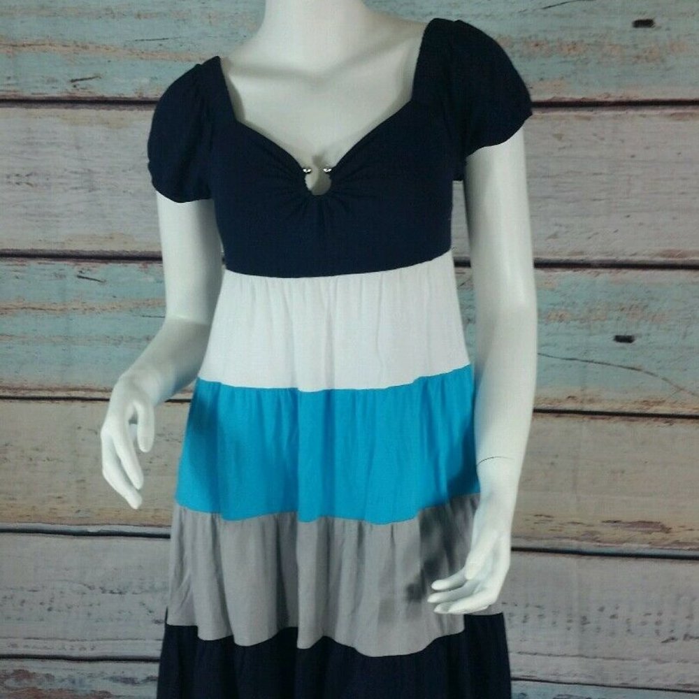 INC Navy Blue Gray White Tiered Color Block Boho